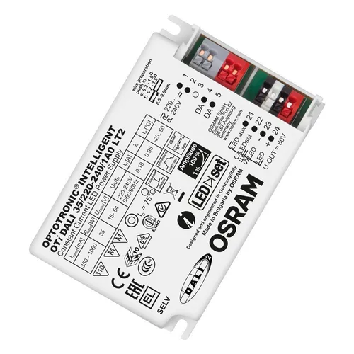 LEDVANCE LED-Konverter 350...1050mA, 35W OTiDALI352202401A0LT - Leuchtstoffröhren - Hochwertiger DALI-LED-Treiber mit bis zu 100.000 h Lebensdauer und flexiblem Dimmen von 1-100%. Ideal für effiziente Beleuchtungslösungen in verschiedenen Anwendungen.