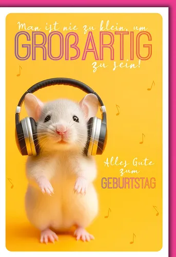 Geburtstag - Karte mit Umschlag - Maus mit Kopfhörern