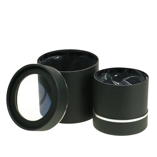 Runde Blumenbox Geschenkverpackung Schwarz Silber Ø10/12cm 2er Set