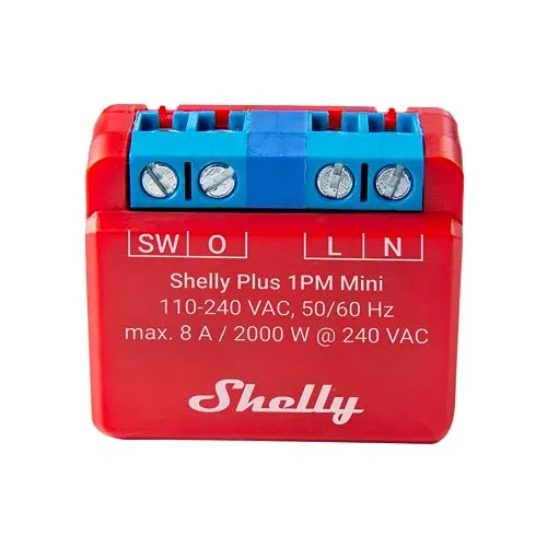 Shelly Plus 1PM Mini | Wlan & Bluetooth intelligentes Relais, 1 Kanal 8A, mit Leistungsmessung | Hausautomation | Kompatibel mit Alexa & Google Home | iOS Android App | Kein Hub nötig
