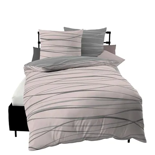 Kaeppel Wendebettwäsche Motion, 2-teilig aus Mako-Satin - Bettwäsche-Sets aus 100% Baumwolle mit feinen Wellenlinien, pflegeleicht und bei 60° waschbar für einen frischen Schlaf.