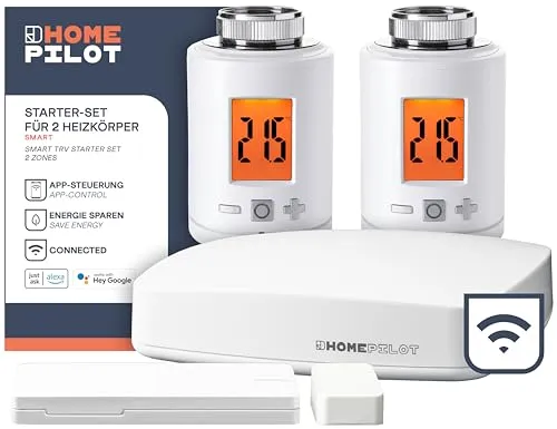 HOMEPILOT Heizung Smart-Home-Set - Thermostate mit 2 Heizkörper-Thermostaten und 1 Fensterkontakt, energieeffizient und ideal für ein smartes Zuhause