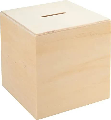 VBS Spardose Würfel 10x10x10 cm - Beige Holzbox - Spardosen für kreative Köpfe: Diese unbehandelte Holzbox ist ideal zum Gestalten und personalisieren. Perfekt als Geschenk und mit praktischem Gummiverschluss für einfachen Zugriff auf deine Ersparnisse.