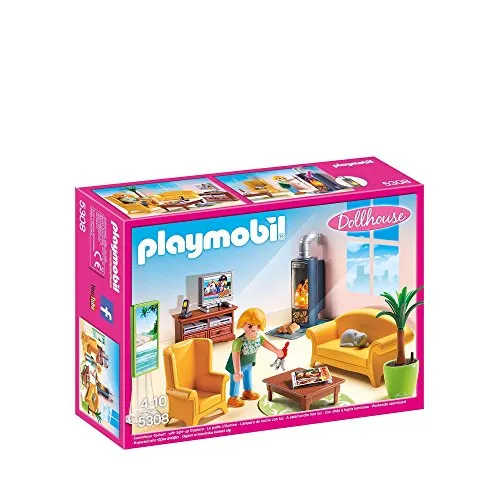 PLAYMOBIL 5308 Wohnzimmer mit Kaminofen - Spielfigur Spielsets: Komplett eingerichtetes Wohnzimmer mit Kaminofen, ideal für Kinderhände durch altersgerechte Größe und robustes Design für täglichen Spielspaß.