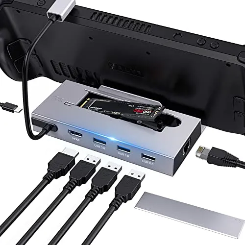 Steam Deck Dock,7 in 1 ROG Ally Docking Station MIT 2 TB M.2 Card Slot, HDMI 2.0 4K@60Hz, 1000 Mbps Ethernet, 2 USB 3.0 und 100W PD Ports, kompatibel mit ASUS ROG Alloy/Lenovo Legion Go/MSI Claw