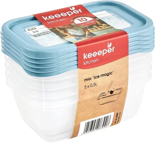 keeeper Gefrierdosen-Set Mia "Magic Ice" 5x 0,5 Liter - Frischhaltedosen für eine platzsparende und sichere Lagerung von Lebensmitteln, ideal für Gefrierfach und Mikrowelle, BPA-frei und leicht zu reinigen.
