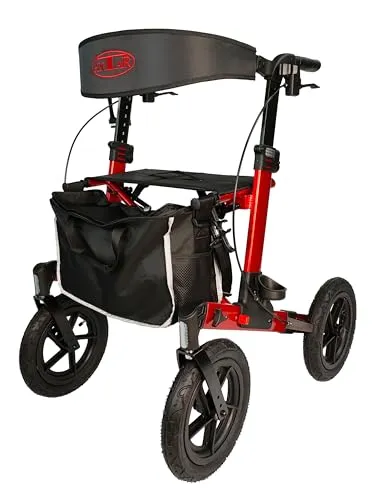 Antar AT51045 Outdoor Rollator Premium - Höhenverstellbar 77-96 cm, mit Luftbereifung und umfangreichem Zubehör für maximalen Komfort