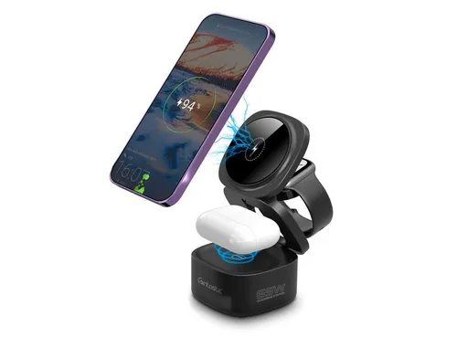 FONTASTIC 263880 Qumag 65W - 5 in 1 Induktive Ladestation - Kabelloses Qi-Ladegerät mit 5 in 1 Funktionalität, 65W Leistung und GaN Technologie für effizientes Laden von Smartphones, Headsets und Watches.
