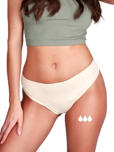 Taynie Periodenslip Brazilian - Periodenunterwäsche leichte Blutung - Damen Auslaufsichere Periodenunterwäsche / Periodenslip aus Bio Baumwolle, Beige