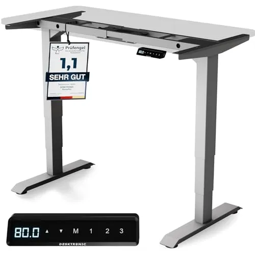 Desktronic HomePro Elektrisch höhenverstellbarer Schreibtischgestell, Grau - Schreibtische mit Memory-Funktion und Anti-Kollisions Technologie für einen ergonomischen Arbeitsplatz, ideal für alle Körpergrößen und schnell verstellbar.