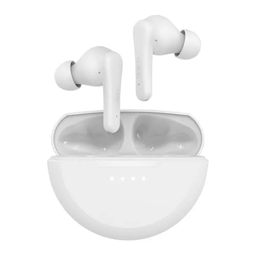 Belkin SoundForm Rhythm True Wireless In Ear Kopfhörer kabellos, integriertes Mikro, Schnellladen mit USB-C, 28 Std. Akkulaufzeit, wasserfest nach IPX5, für iPhone, iPad, Galaxy, Pixel usw. – Weiß