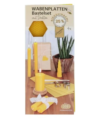 Stumpenkerzen Wabenplatten Bienenwachs Bastelset mit Docht, 4er-Pack