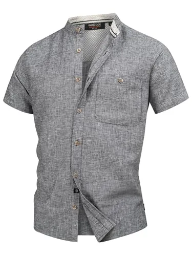 Indicode Kurzarmhemd INHelmer - Modernes Casual Hemd in Schwarz XL - Herren-Freizeithemden, atmungsaktives Material aus 55% Leinen und 45% Baumwolle, ideal für lässige Anlässe und warme Tage.