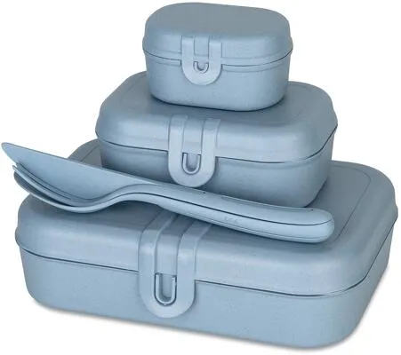 Koziol Lunchbos Set PASCAL READY, 4-teilig in Blau - Vorratsdosen für gesunde Mahlzeiten unterwegs, BPA-frei und mit auslaufsicheren Clipverschlüssen, spülmaschinengeeignet für einfache Reinigung.