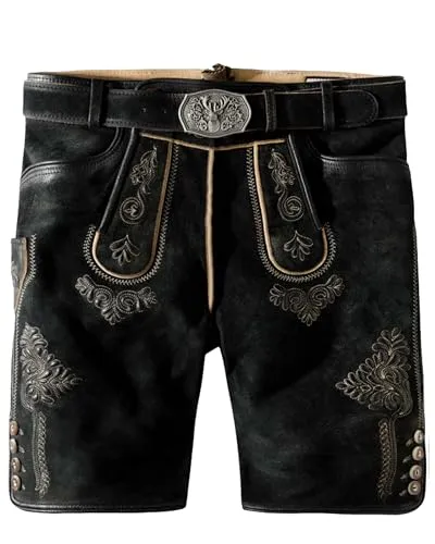 Stockerpoint Bertl Herren Trachtenlederhose, Graphit Gespeckt, 50 - Wanderhosen aus hochwertig gegerbtem Wildbock Leder, inklusive passendem Gürtel für einen perfekten Sitz und traditionellen Look.