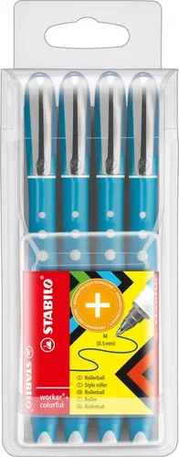 STABILO worker+ medium NatureCOLORS Wildflower Tintenroller preußischblau, burgunderrot, grauviolett, rouge 0,5 mm, Schreibfarbe: blau, 4 St