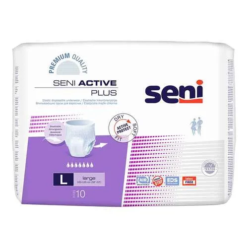 Seni Active Plus Inkontinenzslips Größe L - 10 Stück - Inkontinenzeinlagen für mittlere Blasenschwäche, bieten hohen Tragekomfort und Sicherheit. Ideal für aktive Menschen, die Wert auf Bewegungsfreiheit legen.