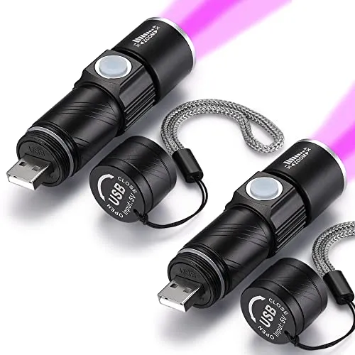 DARKBEAM UV 395nm LED Taschenlampe USB Aufladbar, Ultraviolett Tragbare Mini Taschenlampen Lampe Zoombar, Wasserdicht, Für Hundeurin Haustier Flecken Banknote Identifikation Harz Härtung (2 Stück)