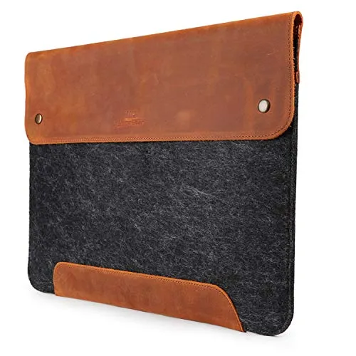 MegaGear MacBook-Tasche aus echtem Leder und Fleece, Laptop-Hülle für MacBook Pro und MacBook Air Hülle – 16 Zoll – 15 Zoll – 15,5 Zoll (M2, M2 Pro, M2 Max, M1) Modelle 2020, 2021, 2022 und 2023