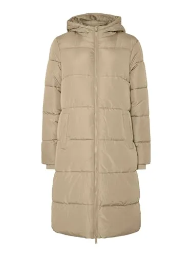 pieces Wintermantel Bee beige M - Funktionsjacke aus 100% recyceltem Polyester, ideal für kalte Tage mit praktischer Kapuze und normaler Passform.
