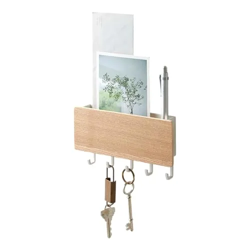 Yamazaki 2730 RIN Magnetisches Schlüsselbrett, minimalistisch und funktional - Stilvolles Schlüsselbrett aus Holz und Stahl mit praktischer Ablage. Ideal für die Organisation von Schlüsseln und kleinen Gegenständen. Maße: 18 x 3 x 9,5 cm.