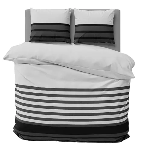 one-home Bettwäsche 200x220 cm gestreift grau anthrazit Biber Winter Flanell Baumwolle