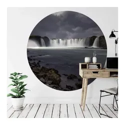 K&L Wall Art Fototapete Fototapete Cuadrado Gods of Water Wasserfall Vliestapete Rund Vintage Deko, Wassergott Tapete grau 1.88 m x 1.88 m