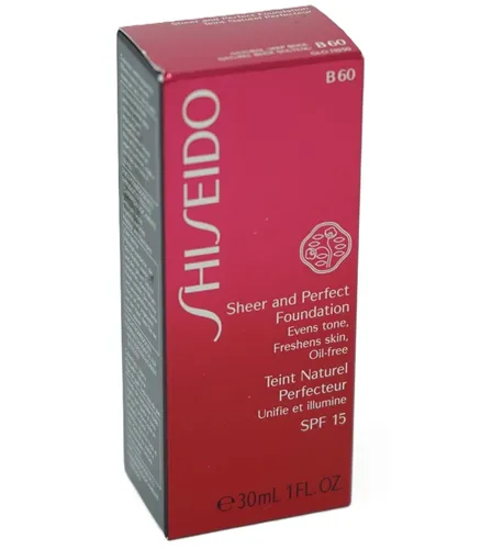 Shiseido SPF15 Sheer and Perfect Foundation B60 Natural Deep Beige - Die Shiseido Foundation bietet einen natürlichen Look mit LSF 15. Ideal für den täglichen Gebrauch, sorgt sie für ein gleichmäßiges Hautbild und ein angenehmes Tragegefühl.