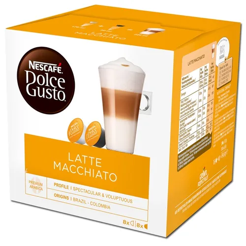 NESCAFÉ DOLCE GUSTO LATTE MACCHIATO Kaffeekapseln - Kaffee-Kapseln für Latte Macchiato, 8 Portionen mit drei Schichten für ein vollmundiges Kaffeearoma – perfekt für Liebhaber milchiger Kaffees.