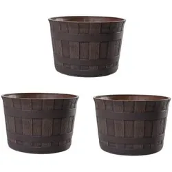 Jinfa Pflanzkübel aus Kunststoff Miniteich Weinfassoptik Blumenöpfe, 1, 3, 6 Stück (3 St)