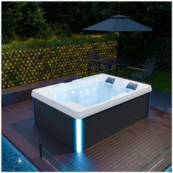 TroniTechnik Whirlpool ELBA – Outdoor Whirlpool mit LED Beleuchtung - Whirlpool für 3 Personen, freistehend mit 36 Massage-Düsen, inkl. Thermoabdeckung und Treppe, ideal für entspannende Stunden im Freien.