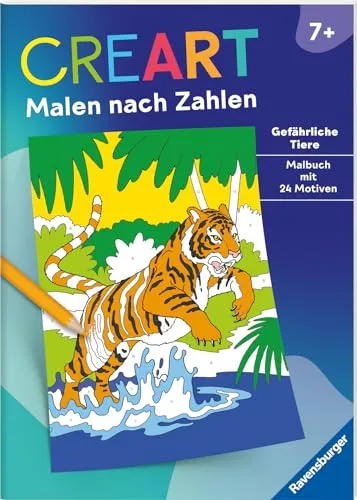 Ravensburger CreArt Malen nach Zahlen ab 7: Gefährliche Tiere, Malbuch, 24 Motive