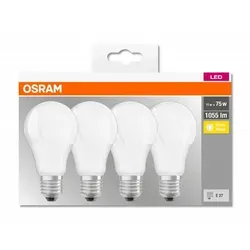 OSRAM LED Base Classic A E27 - 4er Pack, Warmweiß - LEDs mit langer Lebensdauer von bis zu 10.000 Stunden, idealer Ersatz für 75W Glühbirnen, sofort volles Licht für Wohlfühlatmosphäre.