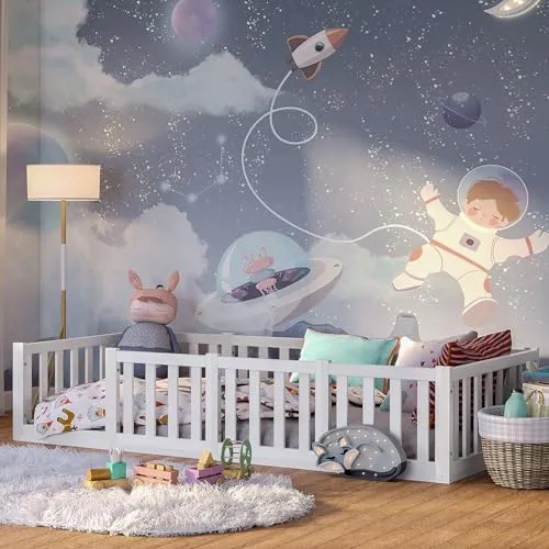 Bellabino Tapi Bett 90x200 cm - Kleinkindbett mit Rausfallschutz, ideal für selbstständiges Ein- und Aussteigen, aus stabilem Kiefer Massivholz, skandinavisches Design für jedes Kinderzimmer.