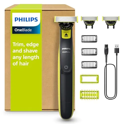 Philips OneBlade 360 Face & Body - Elektrischer Bartschneider - Gesichtshaartrimmer mit 360-Grad-Klinge für präzises Trimmen und Rasieren, ideal für alle Körperhaare, inklusive 3 Trimmaufsätzen und USB-A-Ladekabel für flexibles Aufladen.