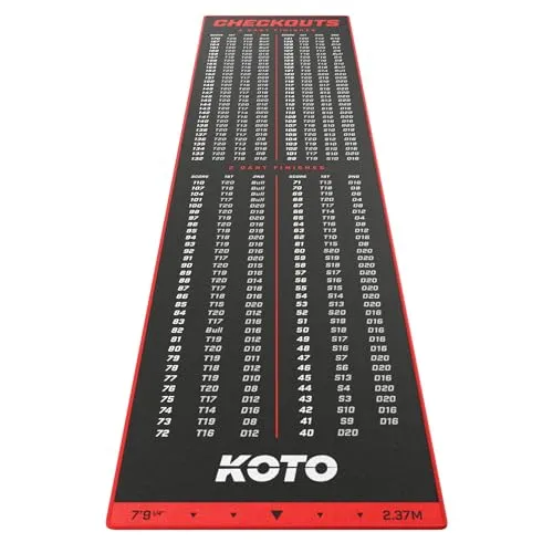 KOTO Dartteppich mit Abwurflinie Checkout Rot, 237x60cm - Dart-Backboards mit umweltfreundlicher Antirutschschicht, schützt Ihren Boden und sorgt für sichere Würfe. Ideal für Turniere und Freizeitspieler!