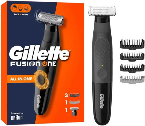 Gillette Fusion One Hybrid Barttrimmer - Der Gillette Fusion One Hybrid Barttrimmer & Rasierer ist dein vielseitiges Pflegewerkzeug für Gesicht und Körper. Mit präziser Schneidetechnologie für müheloses Trimmen und Rasieren.