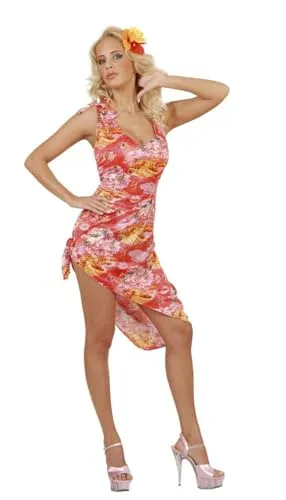 Widmann - Minikleid Hawaii, Kostüm für Damen, mehrfarbiger Druck mit Blüten und Palmblättern, Strand, Sommer, Garten, Party