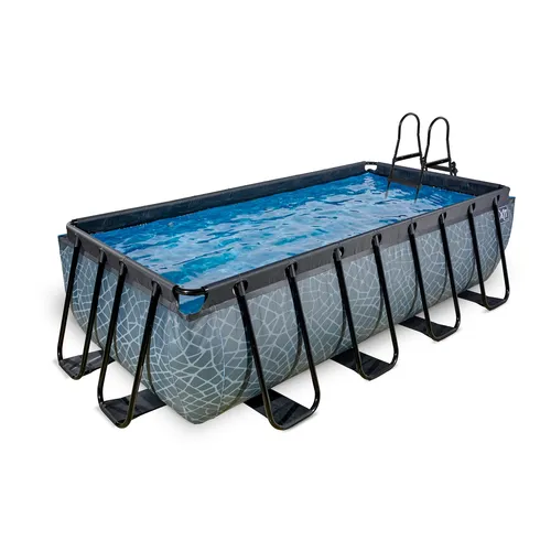 EXIT Swimming Pool rechteckig Premium 400 x 200 x 100 cm grau - Swimmingpool mit stabilen 3-lagigen Wänden und inkludierter Sandfilterpumpe für kristallklares Wasser. Ideal für erfrischenden Badespaß im eigenen Garten!