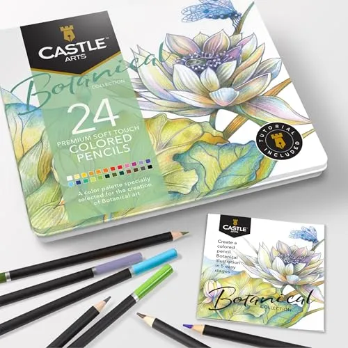 Castle Arts Themed 24 Buntstiftsets in Blechdose, perfekte Farben für 'Botanisch'. Mit hochwertigem, glattem Farbkern, hervorragender Misch- und Überlagerungsleistung für großartige Ergebnisse…