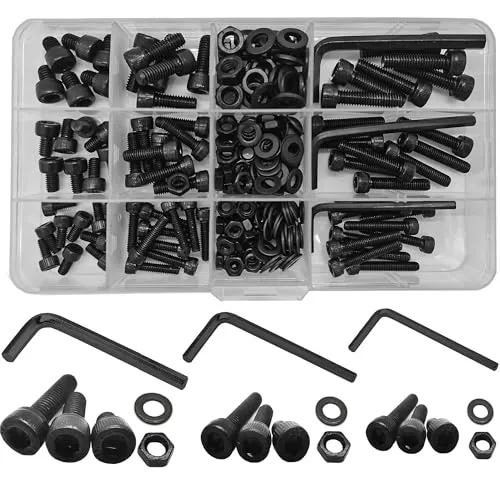 Stück M6/M5/M4 Schrauben Muttern Set, 12,9 Gerade Sechskantschrauben Kohlenstoffstahl Sechskopf Knopf Schrauben Muttern und Unterlegscheiben Sortiment Kit 219