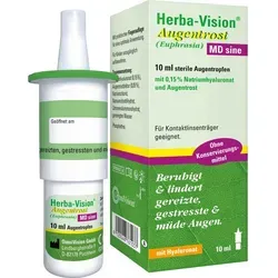 Herba-Vision Augentrost MD Sine 10 ML - Befeuchtende Augentropfen - Arzneimittel zur Linderung trockener und gereizter Augen, ideal für Kontaktlinsenträger. Mit Hyaluronsäure für optimale Benetzung und Tragekomfort.