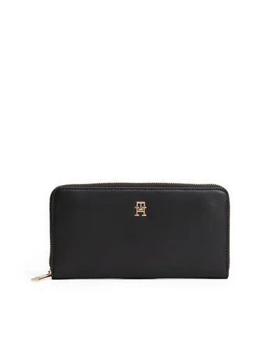 Geldbörse TOMMY HILFIGER "TH ICON LRG ZA" - Schwarz, Lederimitat - Elegantes Damen Portemonnaie aus Lederimitat mit edlem TH-Logoelement. Praktischer Reißverschluss und klassisches Design, ideal für stilbewusste Frauen.