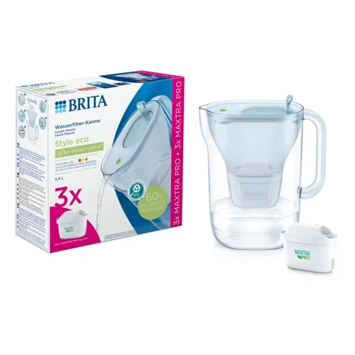BRITA Style eco inkl. 3 MX PRO - Wasserfilter - Innovativer Wasserfilter mit 3 MX PRO Kartuschen, reduziert Kalk und verbessert den Geschmack für reines Trinkwasser.