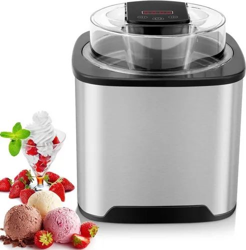 MVPower Eismaschine 2,00 l Edelstahl mit Timer - Eismaschine für Eis, Joghurt & Sorbet. Schnelle Zubereitung in nur 45 Minuten mit praktischer Deckelöffnung für einfache Zutatenzufuhr.