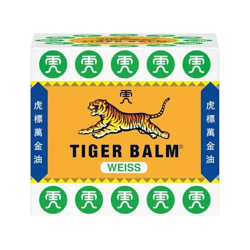 TIGER BALM WEISS - Natürlicher Balsam bei Erkältung & Muskelbeschwerden - Medikamente für Muskeln, Knochen & Gelenke: Fördert die Hautdurchblutung und lindert Erkältungssymptome mit hochwertigen ätherischen Ölen für ein befreites Atmen.