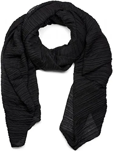 styleBREAKER Damen Schal fein gekreppt | Leichter Plissee-Schal für stilvolle Looks | Elegantes Halstuch mit fließenden Falten | Modisch Vielseitig & Angenehm weich | 96 x 192 cm, Farbe:Schwarz