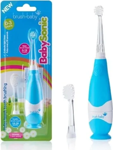 Brush-Baby Elektrische Babyschalle Oral Care 0-3 Jahre Blau - Zahnpflege für die Kleinsten, sanfte Reinigung und Spaß beim Zähneputzen für Kinder von 0-3 Jahren.