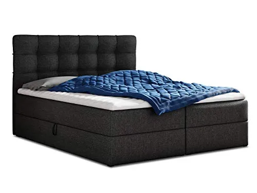 Boxspringbett Best mit 2 Bettkästen - Stilvolles Polsterbett in Schwarz (Inari 100), mit zwei praktischen Bettkästen und einer komfortablen Bonell-Matratze für erholsamen Schlaf. Topper inklusive für zusätzlichen Komfort.