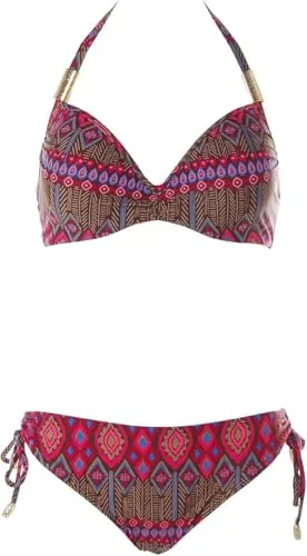 Heine Damen Bügel Bikini Ethno Look (42B, Braun Pink)